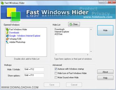 مخفی سازی پنجره ها و نرم افزارها با HideTools Fast Windows Hider v3.7