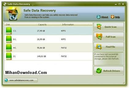 نرم افزار برگرداندن فایل های پاک شده از سیستم Safe Data Recovery v2.4