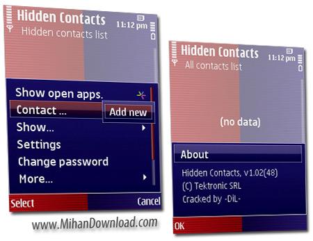 نرم افزار مخفی کردن مخاطب ها در دفترچه تلفن گوشی های نوکیا سری 60 ویرایش سوم و پنجم Tektronic Hidden Contacts v1.02.48