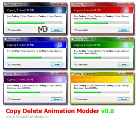 دانلود نرم افزار تغییر رنگ پنجره کپی/حذف در ویندوز سون Copy Delete Animation Modder v0.6