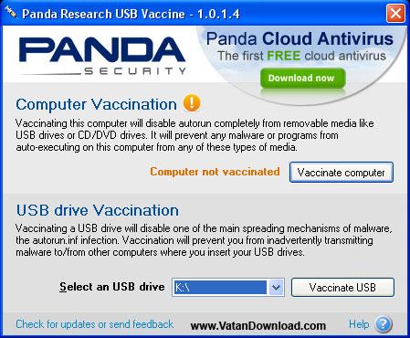 نرم افزار جلوگیری از نفوذ فایل های مخرب از طریق فلش مموری Panda USB Vaccine 1.0.1.4