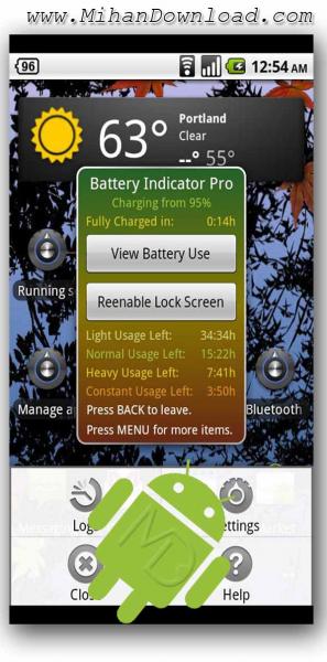 دانلود نرم افزار نمایش باتری گوشی های Android Battery indicator pro 3.0.6