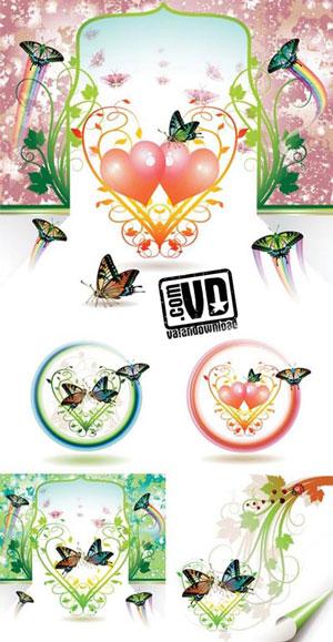 دانلود مجموعه وکتور های استوک وار با طرح های رمانتیک Romantic Love Butterfly Vector