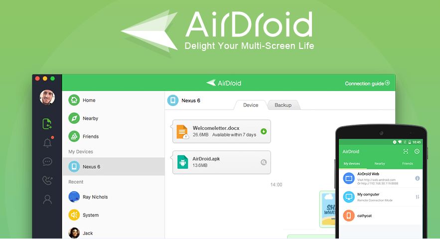 AirDroid برای نصب برنامه‌ های اندروید بر روی کامپیوتر