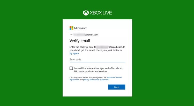 تایید ایمیل در اکانت Xbox