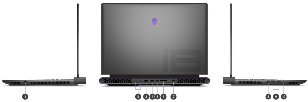 پورت‌ها و اسلات‌های Alienware m18 R2