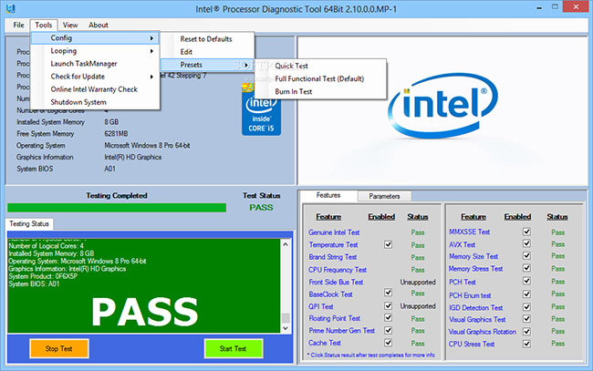 intel processor diagnostic tool windows 7