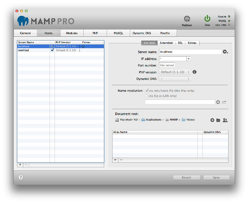 mamp pro change document root multi projects