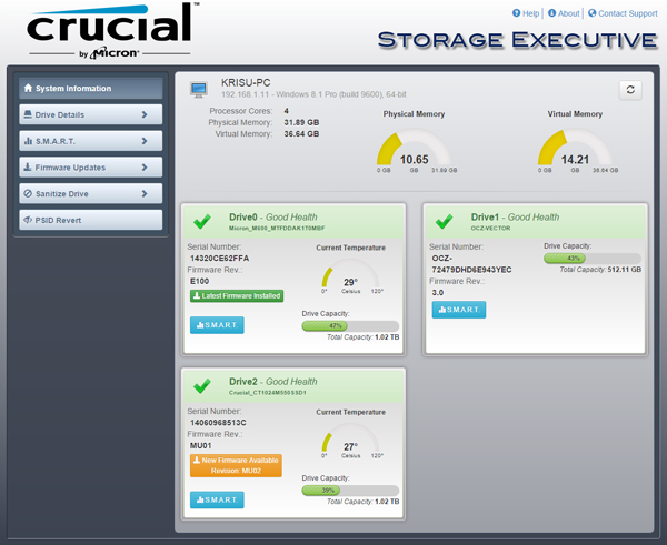 how large is crucial storage executive software file
