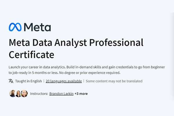 دانلود دوره آموزشی کورسرا Coursera -Meta Data Analyst Professional Certificate آماده‌سازی برای حرفه‌ای در حوزه تحلیل داده